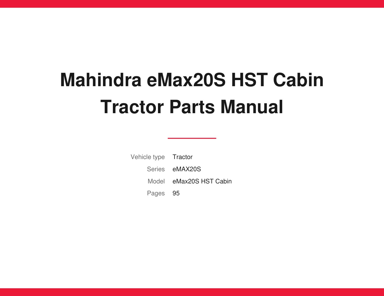 Mahindra eMax20S HST Cabin Tractor Parts Manual 1 Mahindra eMax20S HST Cabin Tractor Parts Manual