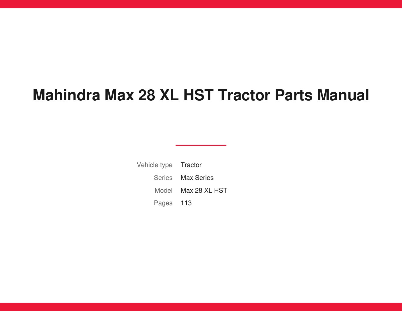 Mahindra Max 28 XL HST Tractor Parts Manual 1 Mahindra Max 28 XL HST Tractor Parts Manual