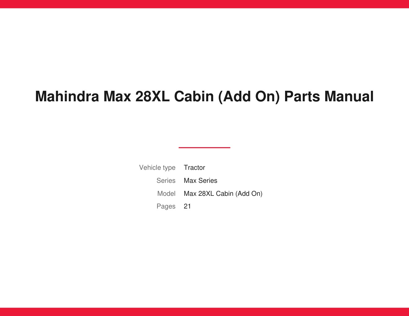 Mahindra Max 28XL Cabin (Add On) Parts Manual 1 Mahindra Max 28XL Cabin (Add On) Parts Manual