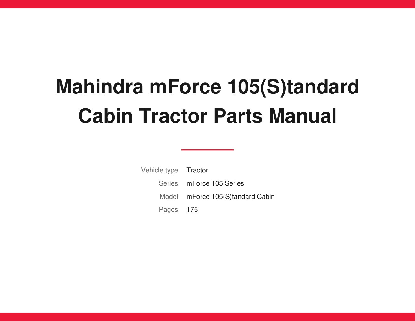 Mahindra mForce 105(S)tandard Cabin Tractor Parts Manual 1 Mahindra mForce 105(S)tandard Cabin Tractor Parts Manual