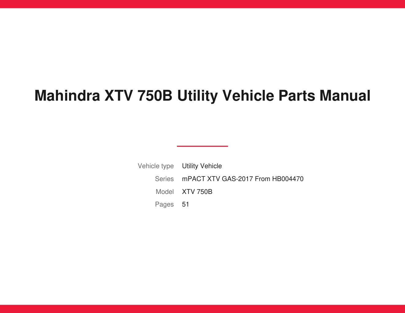 Mahindra XTV 750B 2017 Utility Vehicle Parts Manual 1 Mahindra XTV 750B 2017 Utility Vehicle Parts Manual